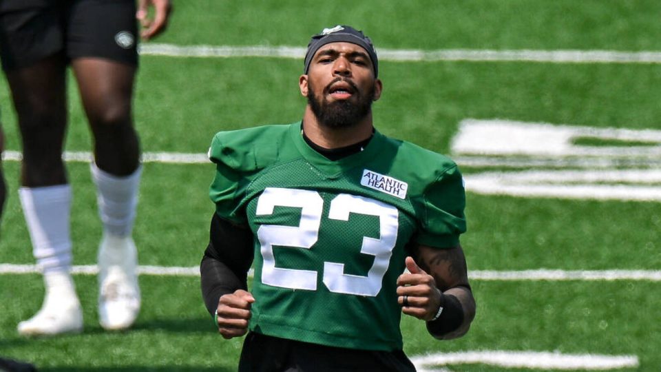 May 23, 2023; Florham Park, NJ, USA; New York Jets safety Chuck Clark (23) warms up during OTAs at Atlantic Health Jets Training Center. Mandatory Credit: Jonathan Jones-USA TODAY Sports