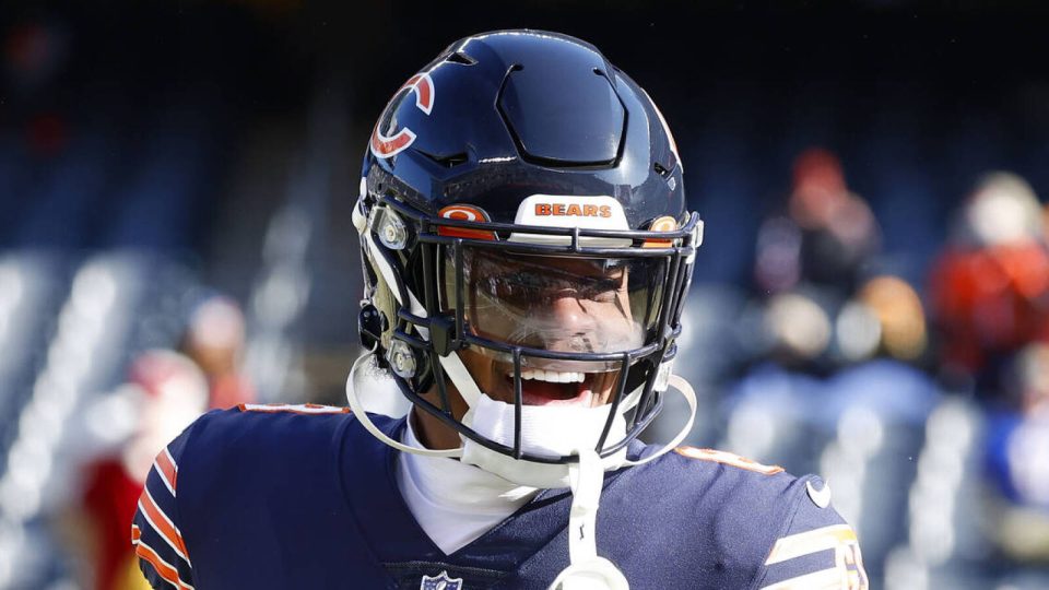 Dec 24, 2022; Chicago, Illinois, USA; Chicago Bears wide receiver N'Keal Harry (8) practices before the game against the Buffalo Bills at Soldier Field. Mandatory Credit: Mike Dinovo-USA TODAY Sports