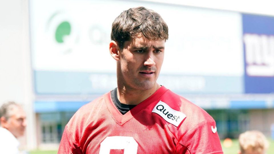 New York Giants quarterback Daniel Jones walks off the field after the first day of mandatory minicamp at the Giants training center in East Rutherford on Tuesday, June 13, 2023.