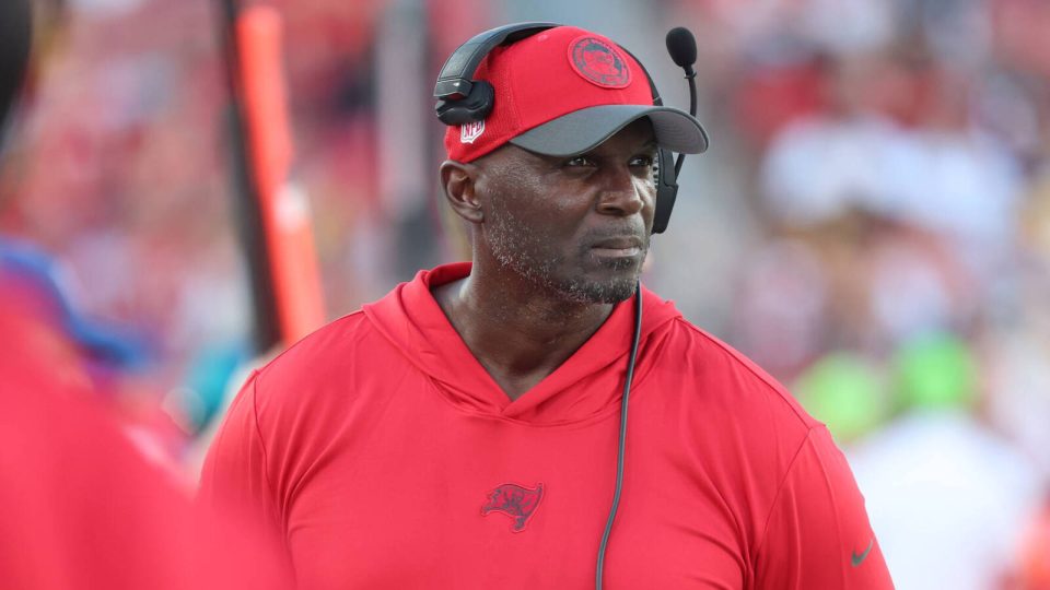 Aug 11, 2023; Tampa, Florida, USA; Tampa Bay Buccaneers head coach Todd Bowles against the Pittsburgh Steelers during the first half at Raymond James Stadium. Mandatory Credit: Kim Klement Neitzel-USA TODAY Sports